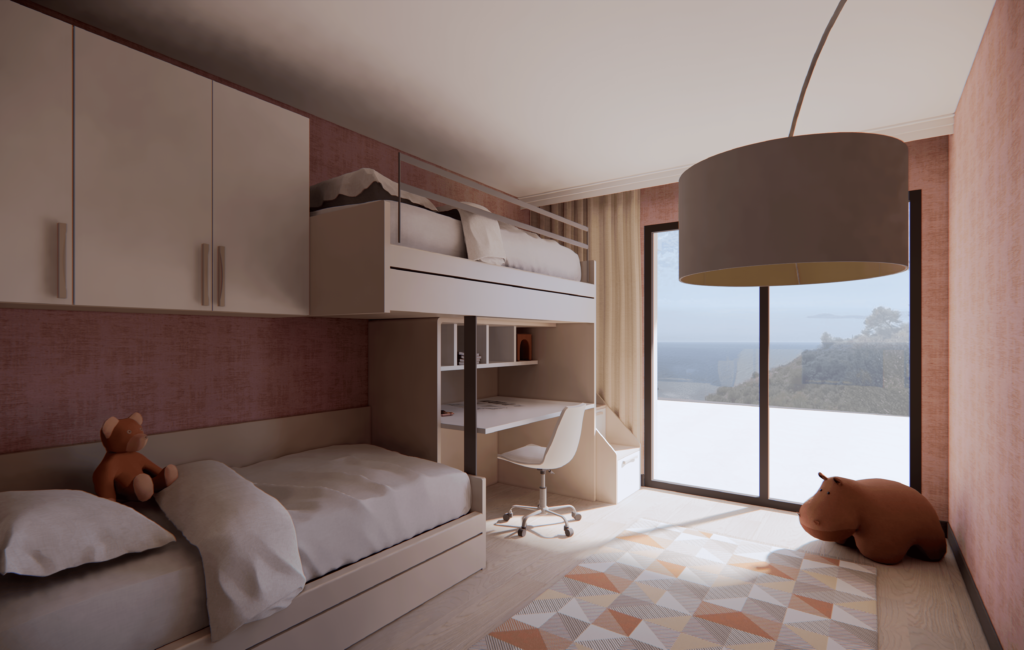 interior design project south of France. French Riviera children's bedroom pink design