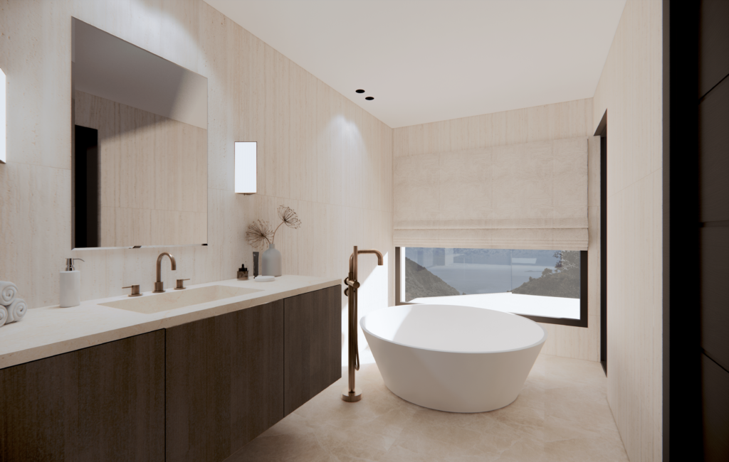 sound stone bathtub with sea view