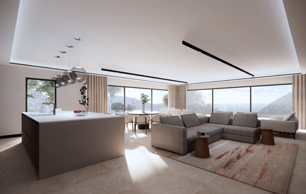 interior design project living room with sea view
